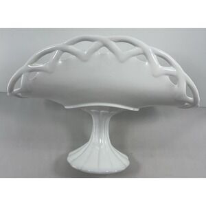 Vintage Colony Milk Glass Open‎ Lace Pedestal Compote Fruit Bowl 13.75" EUC